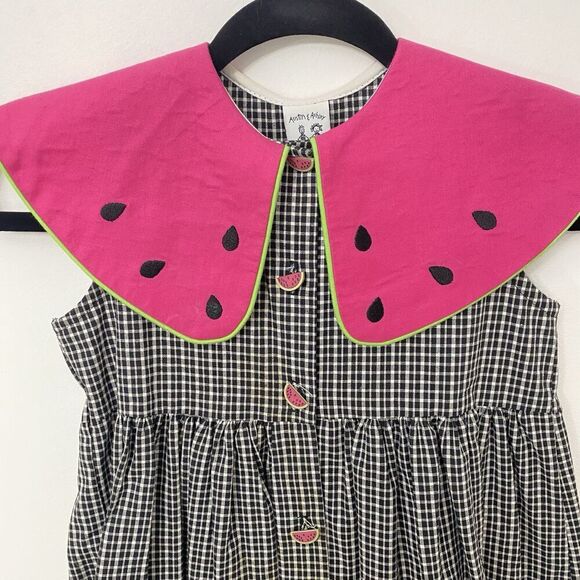 Austin & Ashley Gingham Sleeveless Dress Watermelon Applique Collar Girls Sz 6x - Picture 2 of 9
